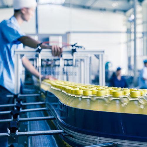 Bottles on factory production line