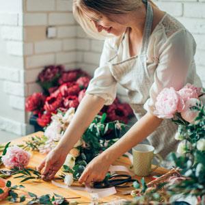 Florist preparing a bouquet