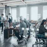 Workers in open plan office
