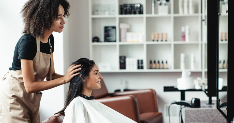 hairdresser with client fresh modern salon