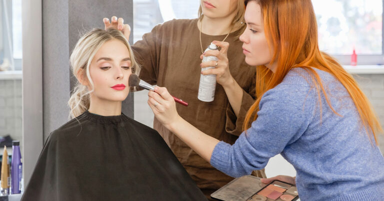 makeup-artist hair stylist with client